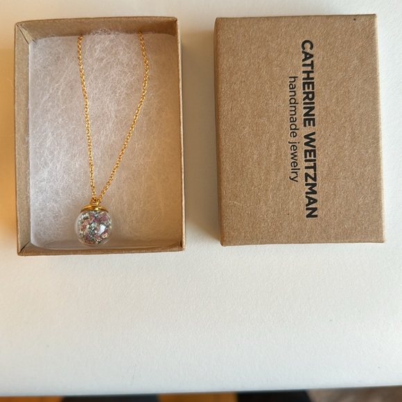 Catherine Weitzman Jewelry - Long Gold Tone Chain w/ Small Clear Globe w/Stones - Picture 6 of 8